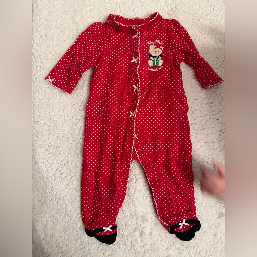 Babies first Christmas Red Polka Dot One Piece